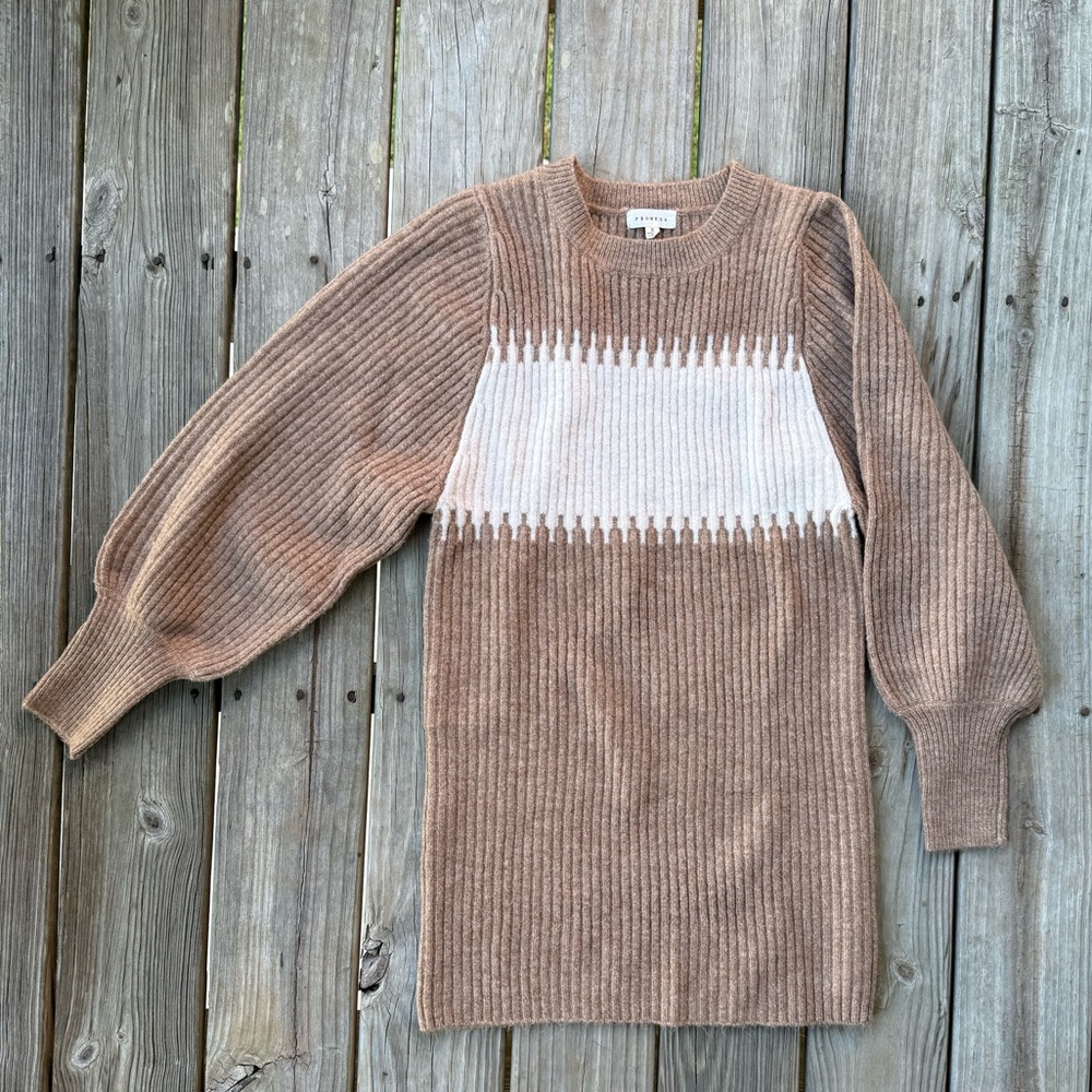 Promesa Brown and Cream Crew Neck Sweater Dress